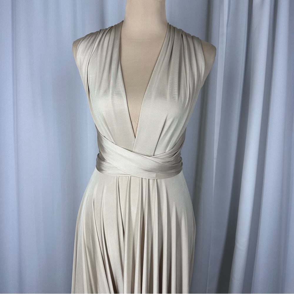 TwoBirds Dress Sz S/M? Multi Way Maxi Champagne Bridesmaid Formal Marylin EUC - Picture 6 of 11